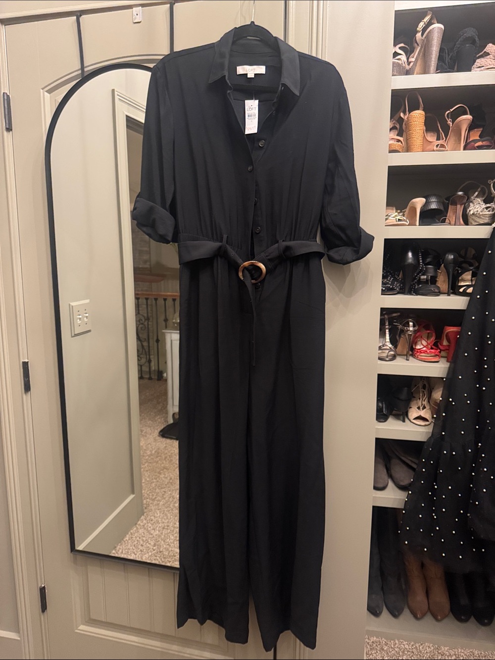The Loft Women's Black Button-Front Shirt Dress with Belt